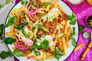 loaded fries met pulled jackfruit