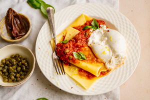 Open lasagne met burrata